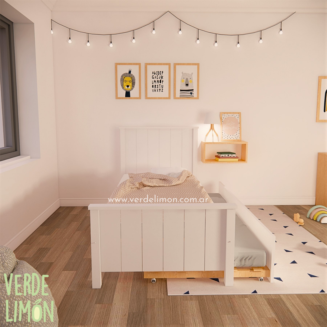 Cama 1 Plaza Potter con Carro Fijo 6 Cama laqueada • 1 Plaza Potter Super + Carro Fijo